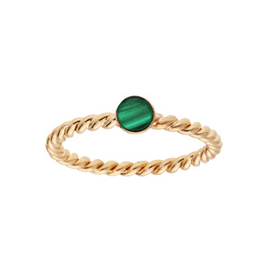 Bague en plaqué or fil torsadé et pierre Malachite véritable 4mm