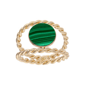 Bague en plaqué or fil double torsadés et pierre Malachite véritable
