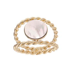 Bague en plaqué or fil double torsadés et pierre Nacre véritable