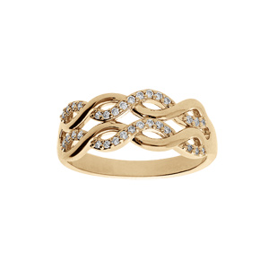 Bague en plaqué or 2 rangs motifs infinis oxydes blancs sertis