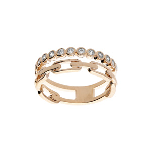 Bague en plaqué or 2 rangs avec oxydes blancs sertis et maille rectangulaire