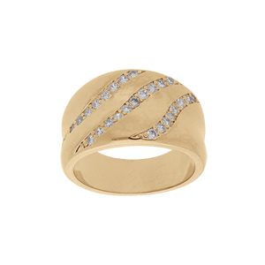Bague en plaqué or large anneau incurvé avec 3 rangs oxydes blancs sertis en biais