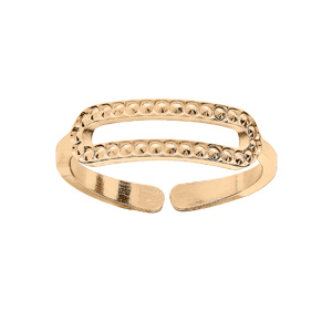 Bague en plaqué or ouverte maillon rectangulaire perlé réglable