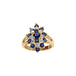 Bague plaqué or marquise avec oxydes bleu et blancs