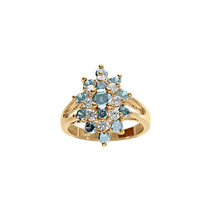 Bague plaqué or marquise avec oxydes bleu clair et blancs