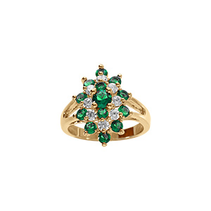 Bague plaqué or marquise avec oxydes verts et blancs
