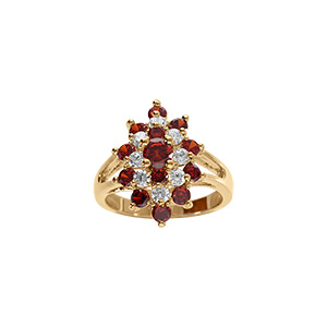 Bague plaqué or marquise avec oxydes rouges et blancs