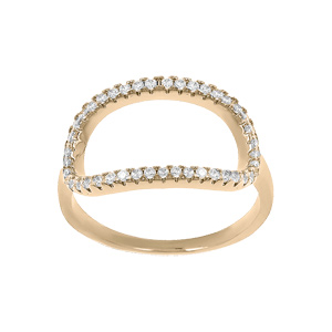Bague en plaqué or forme ovale évidé aveec oxydes blancs sertis