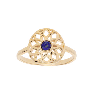 Bague en plaqué or pastille ajourée coeur Lapis Lazuli véritable