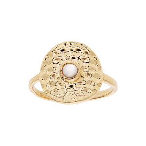 Bague en plaqué or martelée et coeur Nacre véritable