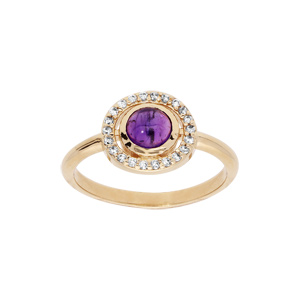 Bague en plaqué or ronde contour oxydes blancs sertis et Améthyste véritable