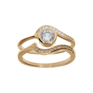 Bague plaqué or duo vague avec oxydes blancs sertis