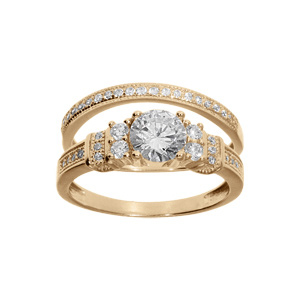 Bague plaqué or duo avec oxydes blancs sertis
