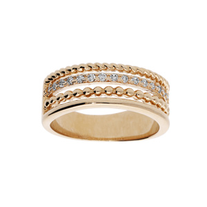 Bague en plaqué or multi rangs perlés et oxydes blancs sertis