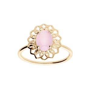 Bague en plaqué or motif fleur avec pierre rose