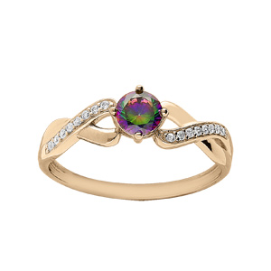 Bague en plaqué or oxyde mystique arc en ciel avec infini et oxydes blancs sertis