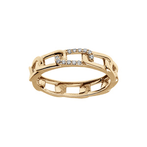 Bague en plaqué or forme maillons rectangulaire avec oxydes blancs