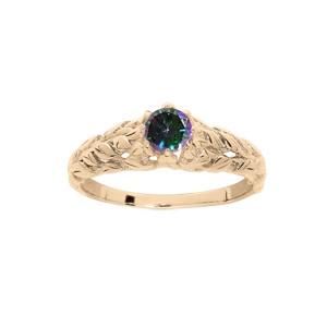 Bague en plaqué or solitaire mystique arc en ciel et feuillage