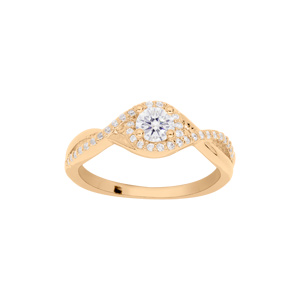 Bague en plaqué or croisé gros oxyde blanc et oxydes blancs sertis