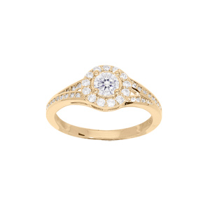 Bague en plaqué or gros oxyde rond et oxydes blancs sertis