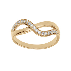 Bague en plaqué or brin croisé avec rails d’oxydes blancs sertis