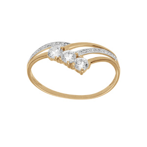 Bague en plaqué or forme pointe avec oxydes blancs sertis