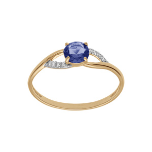 Bague en plaqué or avec oxydes bleu foncé et blancs sertis