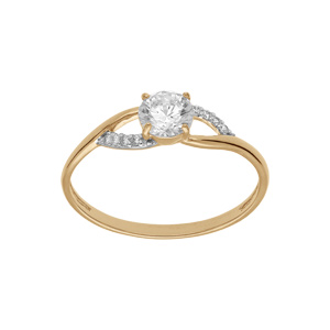 Bague en plaqué or anneau fin avec oxyde blanc au centre et décoration oxydes blancs sertis