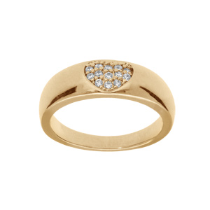 Bague en plaqué or anneau large avec coeur pavé d’oxydes blancs