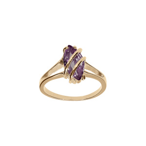 Bague en plaqué or forme navette ovale oxyde violet