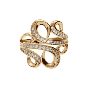 Bague en plaqué or volute oxydes blancs sertis