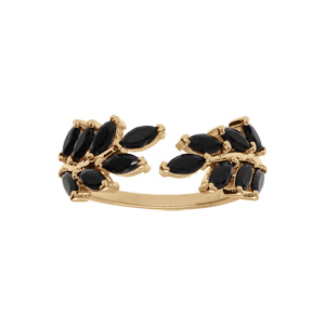 Bague en plaqué or feuillage oxydes noirs sertis