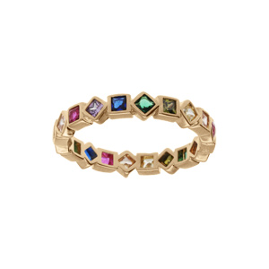 Bague plaqué or style alliance avec oxydesde forme géometrique multi couleurs