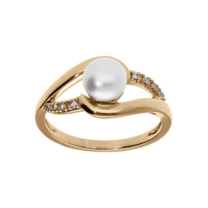 Bague plaqué or perle de culture d’eau douce avec oxydes blancs sertis