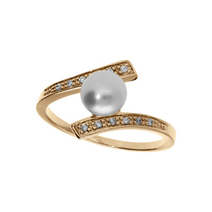 Bague plaqué or avec perle de culture d’eau douce et oxydes blancs sertis
