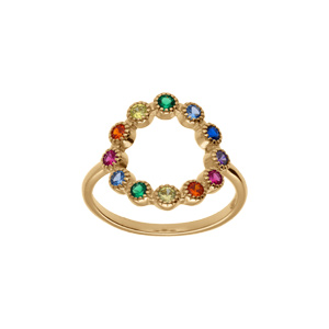 Bague plaqué or en forme de cercle avec oxydes multi couleurs