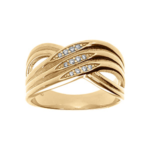Bague plaqué or croisées avec oxydes blancs sertis