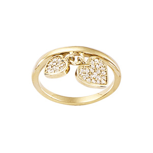 Bague plaqué or avec breloques coeurs pavés d’oxydes blancs