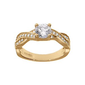Bague en plaqué or tresse solitaire avec oxydes blancs
