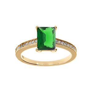 Bague plaqué or avec rectangle oxyde bleu et blanc