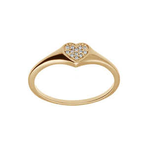 Chevalière femme plaqué or coeur pavé d’oxydes blancs sertis