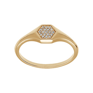 Chevalière femme plaqué or pavé forme géométrique avec oxydes blancs sertis