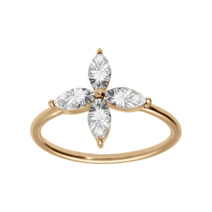 Bague plaqué or de forme fleur verre bleu foncé