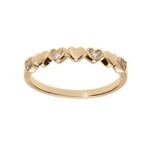 Bague en plaqué or avec coeur lisses et oxydes blancs