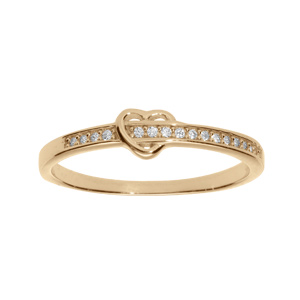 Bague plaqué or en forme de coeur avec oxydes blancs serti