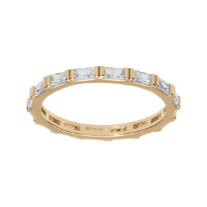 Bague plaqué or motif rectangle avec oxydes blancs