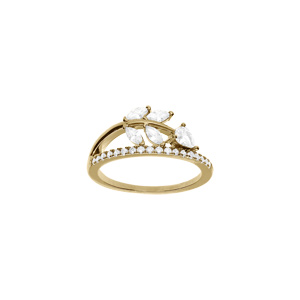 Bague en plaqué or feuillage d’oxydes blancs sertis