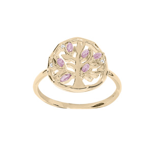 Bague en plaqué or avec arbre de vie et oxydes roses