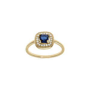 Bague en plaqué or avec oxyde carré bleu foncé et contour d’oxydes blancs