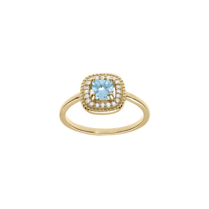 Bague en plaqué or avec oxyde carré bleu ciel et contour d’oxydes blancs